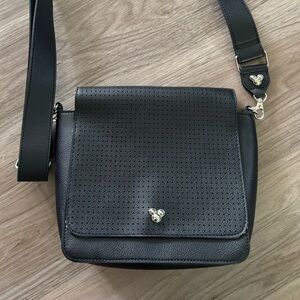 Disney Mickey Mouse Purse Black Adjustable Crossbody Bag Pin Trading - Retired